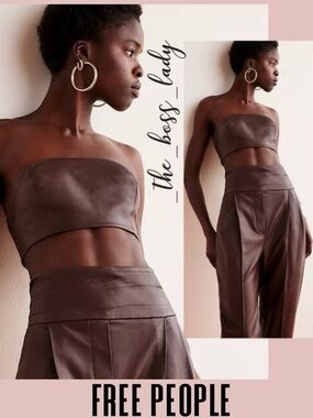 Free People pants set high rise strapless top and pants pleated vegan leather